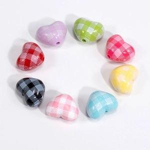 Checkered heart-shaped acrylic beads in 8 vibrant colors for DIY jewelry making