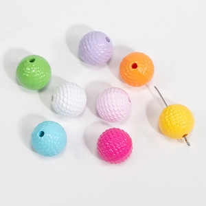 Colorful textured acrylic beads for DIY jewelry making, including necklace and keychain