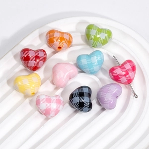 Colorful checkered heart acrylic beads for DIY jewelry making and handmade accessories