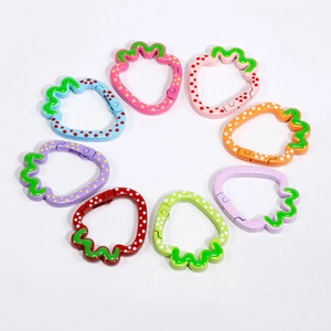 Polka dot strawberry shaped alloy spring snap hooks in eight colorful assorted colors