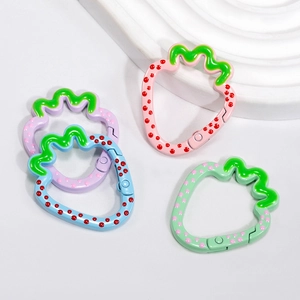 Colorful strawberry shaped alloy spring ring carabiners in pink blue purple and green