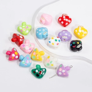 Cartoon Mushroom Acrylic Beads Polka Dot Smile Face Colorful Beads For DIY Jewelry Making Phone Bag Chain Accessories