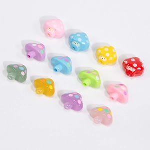 Colorful acrylic mushroom charms with white polka dots for DIY jewelry and phone chains