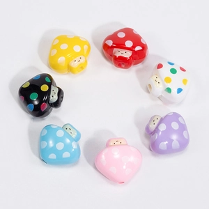 Colorful acrylic mushroom beads with polka dots and smile faces for DIY jewelry making