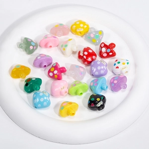 Colorful acrylic mushroom beads for DIY jewelry with vertical holes in various colors