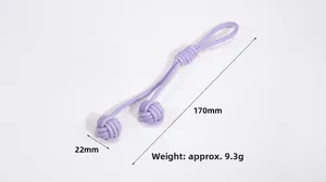 Détail du cordon tressé violet, longueur 170mm avec boules de 22mm, poids 9,3g