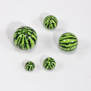 Acrylic watermelon beads set with realistic green and black rind patterns for DIY jewelry