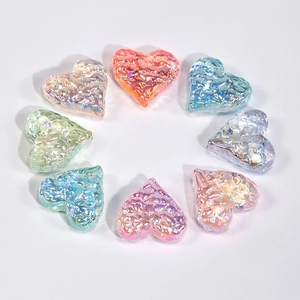 Colorful aurora heart-shaped beads set with ripple texture for DIY jewelry and crafts