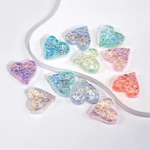 Colorful aurora heart-shaped beads with crushed ice texture for DIY jewelry making