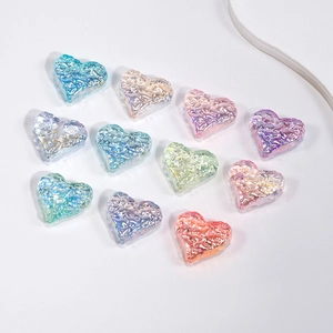 Chic AB aurora heart-shaped beads in various pastel colors with unique wrinkled texture