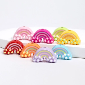 Colorful Rainbow Shaped Acrylic Beads For DIY Jewelry Making Pendants For Keychain Bag Decor Accessories Cartoon Beads