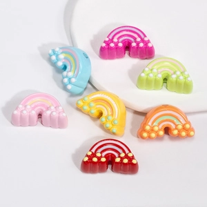 Colorful acrylic rainbow beads with dotted texture for DIY jewelry making and keychains