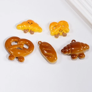 Cute cartoon bread resin pendants including croissant and pretzel for DIY keychains