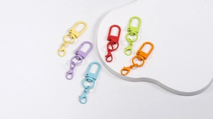 Close-up of colorful matte alloy lobster clasps and key rings for DIY accessories