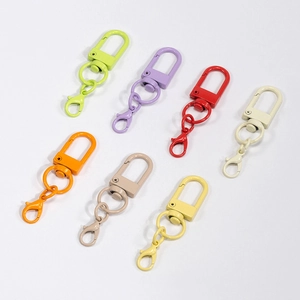 Colorful metal lobster clasp keychains with D-rings in seven vibrant painted finishes