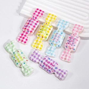 Set of six acrylic candy-shaped DIY charms with lucky stars and checkered patterns