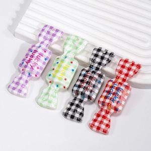Colorful acrylic candy charms set with lucky text for DIY keychains and accessories