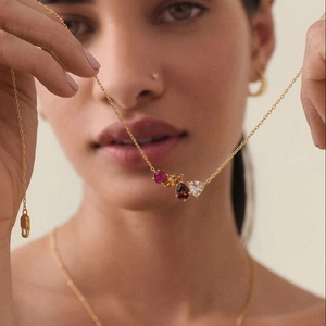 Stainless Steel Necklace Women Elegant Multi Color Inlaid Zirconia Pendant Geometric Clavicle Chain Fashion Jewelry Gift