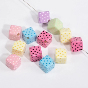 Acrylic Square Polka Dot Beads Multi Color Cube Loose Spacer Beads For DIY Jewelry Making Phone Chain Accessories Craft