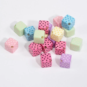 Colorful acrylic square beads with polka dots for DIY jewelry and phone chain making