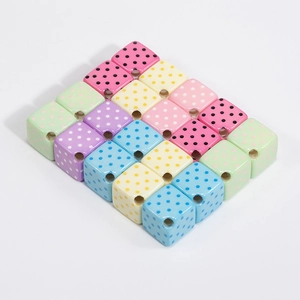 Colorful acrylic cube beads with polka dot patterns for DIY jewelry making and phone chains