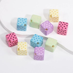 Colorful acrylic square beads with polka dots for DIY handmade jewelry and phone chains