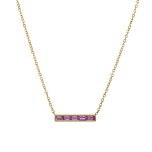 Collier plaqué or 18 carats avec pendentif horizontal et quatre pierres violettes