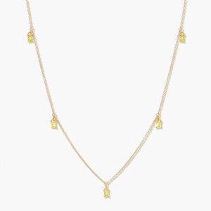 Minimalist 18K gold plated stainless steel necklace with five rectangular yellow gemstones