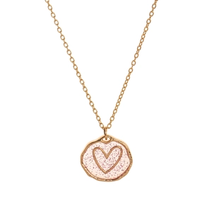 Collana placcata oro 18k con ciondolo a cuore in vetro rosa e dettagli glitterati
