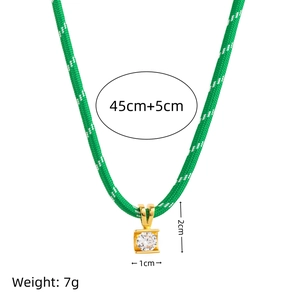 Colorful woven cord necklace with gold pendant and zircon, length 45cm plus extension