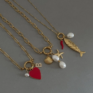 Bijoux Rétro En Acier Inoxydable À Maillons Trombone Avec Pierre De Naissance Künstliche Perle Piment Botte Collier Bracelet 18K