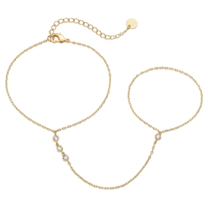 18K gold plated stainless steel slave bracelet with four brilliant cut cubic zirconia gems