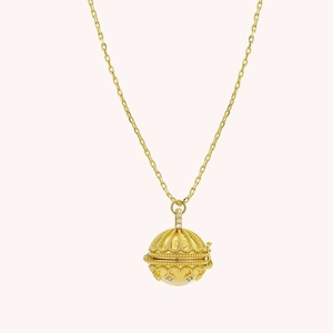 Vintage Kugel Medaillon Kette mit 18K Gold-Finish, strukturierte Reliefs und Kristallen