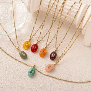 Titanium steel 18k gold teardrop pendant necklaces with multi-color natural stones