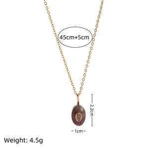 Golden oval natural gemstone pendant necklace with dimensions and chain length details
