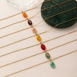 Set of 18k gold plated stainless steel necklaces with colorful gemstone pendants