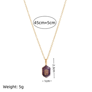 18k gold plated titanium steel necklace with a hexagonal purple natural stone pendant