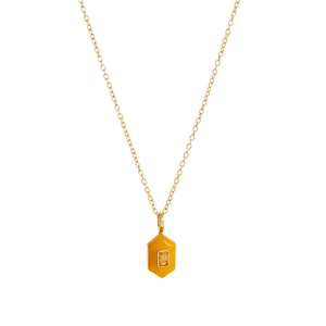 Minimalist 18k gold plated titanium necklace with hexagonal ginger enamel pendant