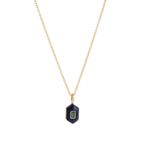 18k gold plated stainless steel necklace featuring a blue lapis lazuli hexagonal pendant