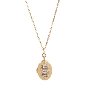 Vintage oval gold locket necklace with sparkling white zircons for women