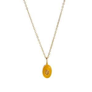 18k gold plated titanium steel necklace featuring a teardrop yellow gemstone pendant
