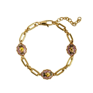 Bracelet chaîne dorée vintage style peinture à l'huile avec pendentifs fleurs émaillées