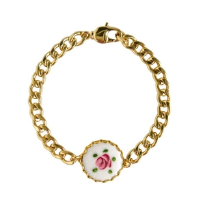 Bracelet vintage avec pendentif fleuri et chaîne gourmette dorée pour femme