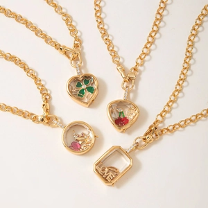 Vintage 18k επίχρυσα κολιέ με αλυσίδα και διαφανή γεωμετρικά μενταγιόν σε στυλ λουκέτου