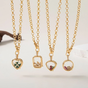 Vintage 18k επιχρυσωμένα μενταγιόν κολιέ με διαφανή κοίλα σχέδια σε διάφορα σχήματα