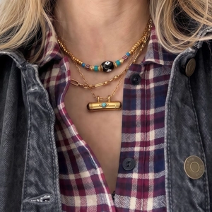 Conjunto de collares bohemios de cuentas ojo turco con colgante turquesa en capas de oro