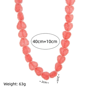 Detailed view of pink resin heart necklace with 40cm plus 10cm chain dimensions