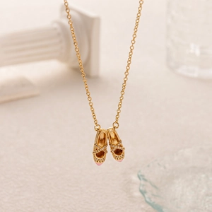 14K Gold Plated Copper Ballerina Shoes Pendant Necklace Pink Enamel Zirconia Ballet Slipper Charm Jewelry Gift For Women Girls
