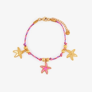 Seestern-Armband mit rosa und blau geflochtener Kordel aus robustem Edelstahl
