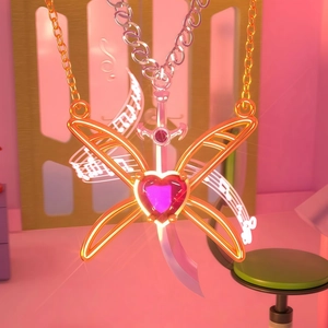Goudkleurige libelle vlinder hanger ketting met paarse hartvormige edelsteen sieraad